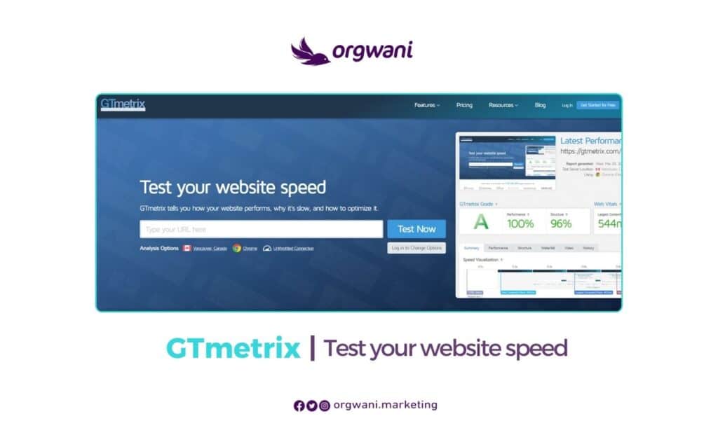 أداة GTmetrix لتحليل سرعة الموقع
